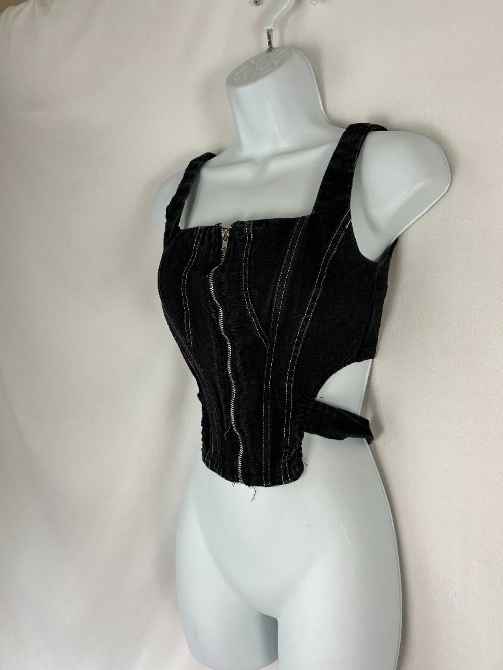 Whimsigoth Rave Fashion Nova Denim Corset Zip Top S
